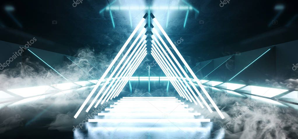 Smoke Fog Smoke Fog Neon Glowing Triangle Shaped Sci Fi Futurist