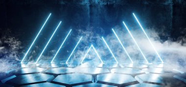 Sis Cyberpunk parlak canlı mavi lazer parlayan Led Neon duman 