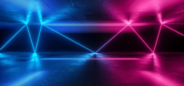 Neon Glowing Laser Shaped Purple Blue Light Tubes Reflecting In — Stock Photo, Image