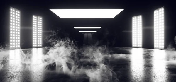 煙の霧空ネオン スタジオ活気に満ちたサイファイ ステージ ダンス ライト Gl — ストック写真
