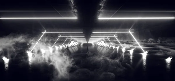 연기 안개 외계인 공상 미래의 현대 네온 빛나는 무대 부 엉 — 스톡 사진