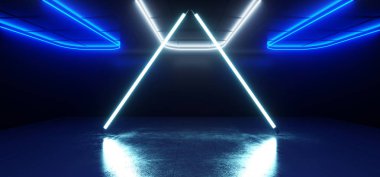 Yansıtıcı Oda Neon lazer mavi beyaz parlak ışıklar Triangl yol açtı.