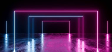 Neon fütüristik arka plan Cyber Retro mor pembe mavi Ultravio