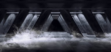 Duman sis karanlık boş garaj Hall yeraltı çimento Grunge Concr