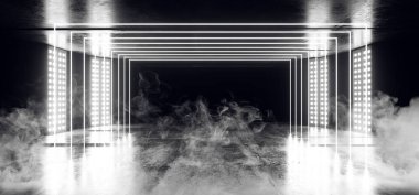 Daire Neon sanal gerçeklik karanlık Grunge beton adam duman
