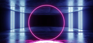 Daire Neon mavi mor canlı arka plan Grunge Con üzerinde parlayan