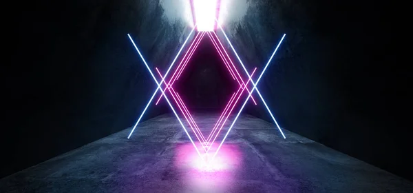 Neon świecące biały fioletowy niebieski trójkąt w kształcie Con Grunge Sci Fi — Zdjęcie stockowe