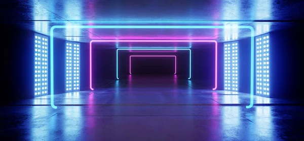 Téglalap Neon izzó kék élénk lila háttér Grunge — Stock Fotó