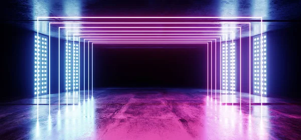 Retângulo néon brilhante azul roxo vibrante fundo no grunge — Fotografia de Stock