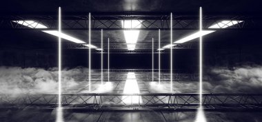 Lazer fütüristik Retro Neon beyaz Spac şeklinde çizgi parlayan duman