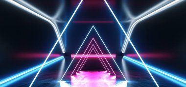 Merhaba Tech üçgen Neon lazer teknik arka plan koyu yansıtıcı Oda