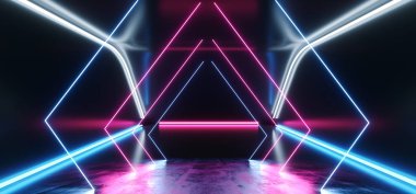 Merhaba Tech üçgen Neon lazer teknik arka plan koyu yansıtıcı Oda
