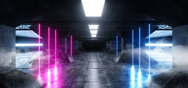Kabut Asap Laser Retro Futuristik Neon Glowing Line Dibentuk — Stok Foto