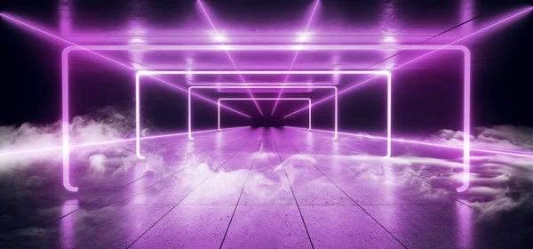Fumaça nevoeiro laser neon futursitic fundo Sci Fi roxo brilhante — Fotografia de Stock