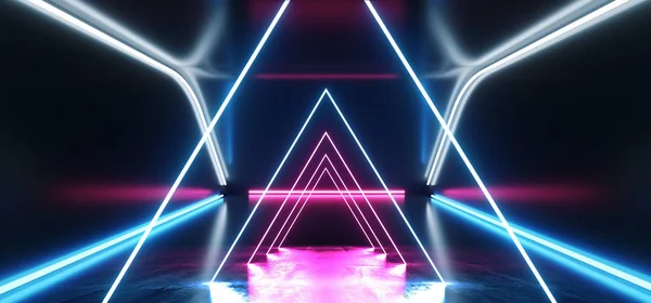 Hallo tech dreieck neon laser tech hintergrund dunkel reflektierenden raum — Stockfoto