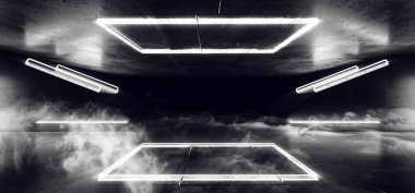 Boş Sci Fi fütüristik Retro floresan dikdörtgen şekli duman