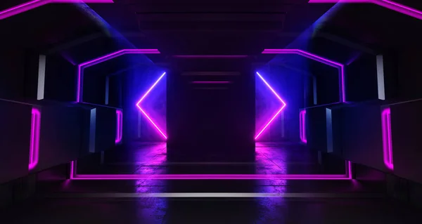 Fondo futurista Neon Glowing Sci Fi Dark Empty Corridor Tu — Foto de Stock