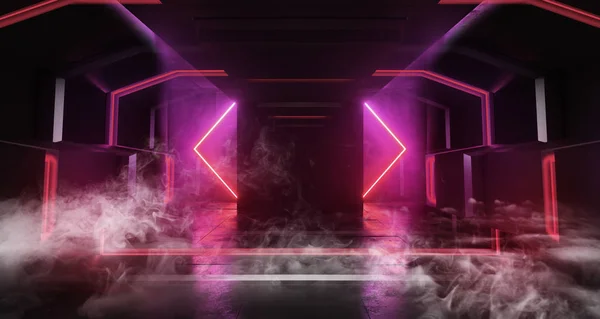 Füst futurisztikus háttér Neon izzó Sci Fi sötét üres Corri — Stock Fotó