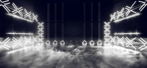 Sci Fi asfalt fütüristik dans sahne boş Metal yazılımlar duman — Stok fotoğraf