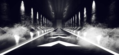 Duman boş Neon florasan ışıkları beyaz Sci Fi fütüristik karanlık