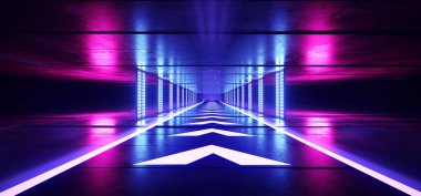 Sci Fi fütüristik karanlık Alie boş Neon florasan ışıkları mor