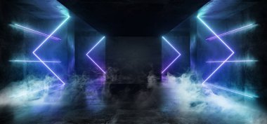 Sis karanlık boş sanal canlı floresan Neon Pu parlayan duman