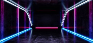 Sanal gerçeklik Neon parlayan Sci Fi fütüristik uzay gemisi karanlık Em