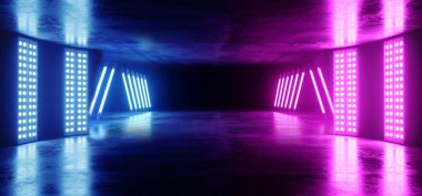 Sanal gerçeklik Neon parlayan Sci Fi fütüristik uzay gemisi karanlık Em