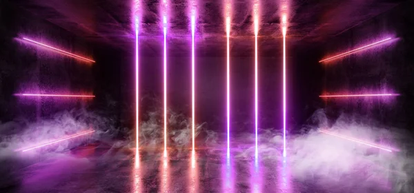Sis karanlık boş sanal canlı floresan Neon Pu parlayan duman — Stok fotoğraf