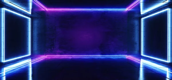 Escuro vazio virtual vibrante neon fluorescente brilhante roxo azul — Fotografia de Stock