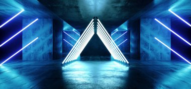 Üçgen piramit Neon parlayan Sci Fi beyaz mavi futuristik Concr