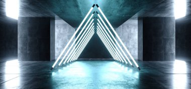 Üçgen piramit Neon parlayan Sci Fi beyaz mavi futuristik Concr