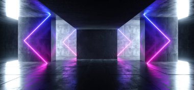 Üçgen oklar Neon parlayan Sci Fi mor mavi futuristik Concr