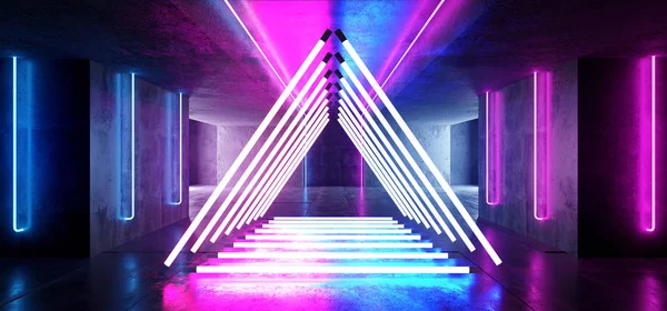 Triangel Pyramid Neon glödande Sci Fi lila blå futuristisk conc — Stockfoto