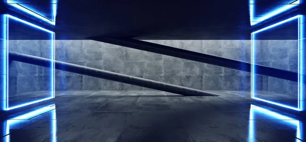 Neon parlayan Arch Gate mavi grunge beton parlak Sci Fi modern — Stok fotoğraf