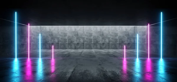 Neon ragyogó vonalak lila kék grunge beton fényes sci fi Mod — Stock Fotó