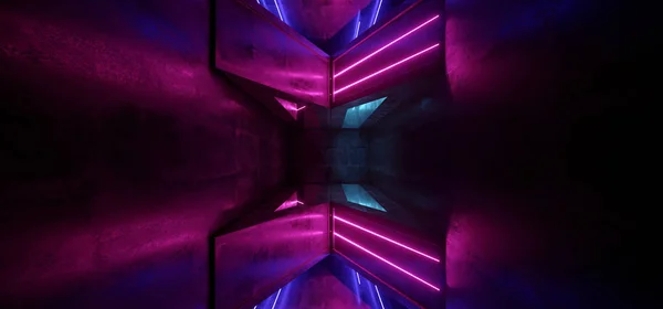 Sf ネオン蛍光のレトロな光るパープルブルーエイリアン Spaceshi — ストック写真