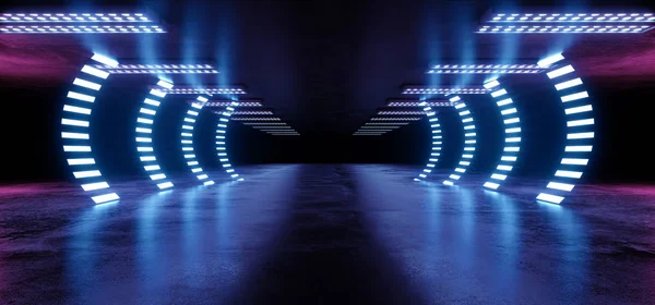 Arch Brama ścieżka Neon świecące Sci Fi purpurowy niebieski futurystyczny concre — Zdjęcie stockowe