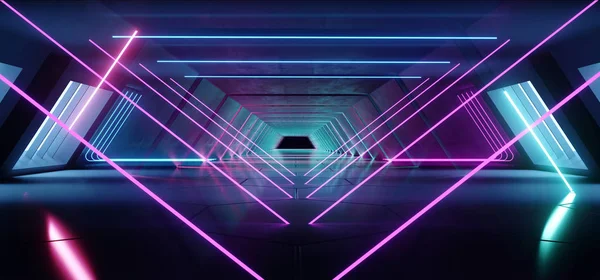 Triângulo pirâmide néon brilhante ficção científica roxo azul futurista conc — Fotografia de Stock