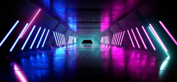Ferde vonalak neon izzó sci fi lila kék futurisztikus beton — Stock Fotó