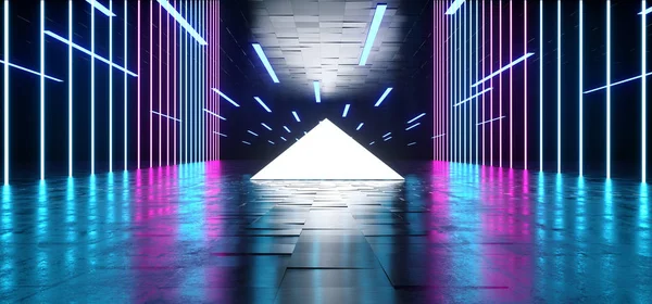 Driehoek piramide Neon gloeiende Sci Fi paars blauwe futuristische conc — Stockfoto