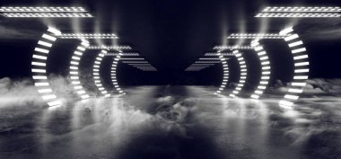 Buhar sis kemer geçit yolu Neon parlayan Sci Fi beyaz modern duman