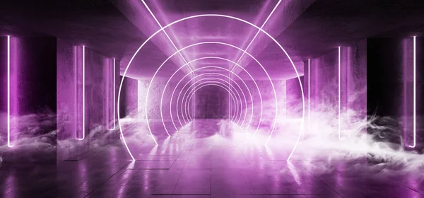 Humo de Sci Fi circule pista ruta neón cibernético futurista moderno Retr — Foto de Stock
