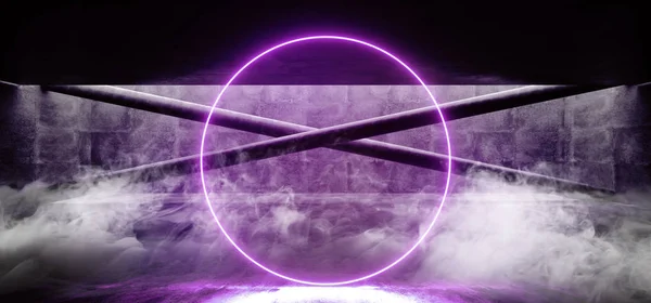 Rök Neon glödande cirkel lila Grunge konkreta ljusa Sci Fi M — Stockfoto