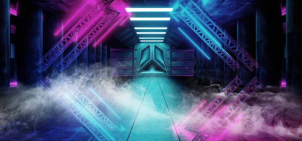 Háromszög piramis Neon izzó Sci Fi lila füst kék Futuristi — Stock Fotó