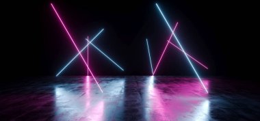 Karanlık boş siyah soyut kaotik Neon parlayan lazer floresan