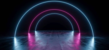 Neon parlayan lazer Fluorescen şeklinde karanlık boş siyah daire ark