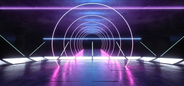 Circle Gate Construction Stage Virtual Reality Neon Glowing Purp