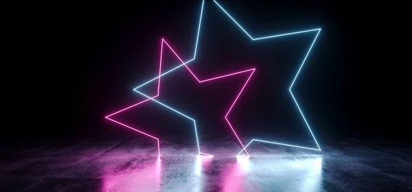 Dark Empty Black Star Shaped Neon Glowing Laser Fluorescent Virt