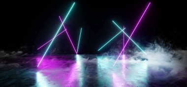 Duman koyu boş siyah soyut kaotik Neon parlayan lazer Fluor